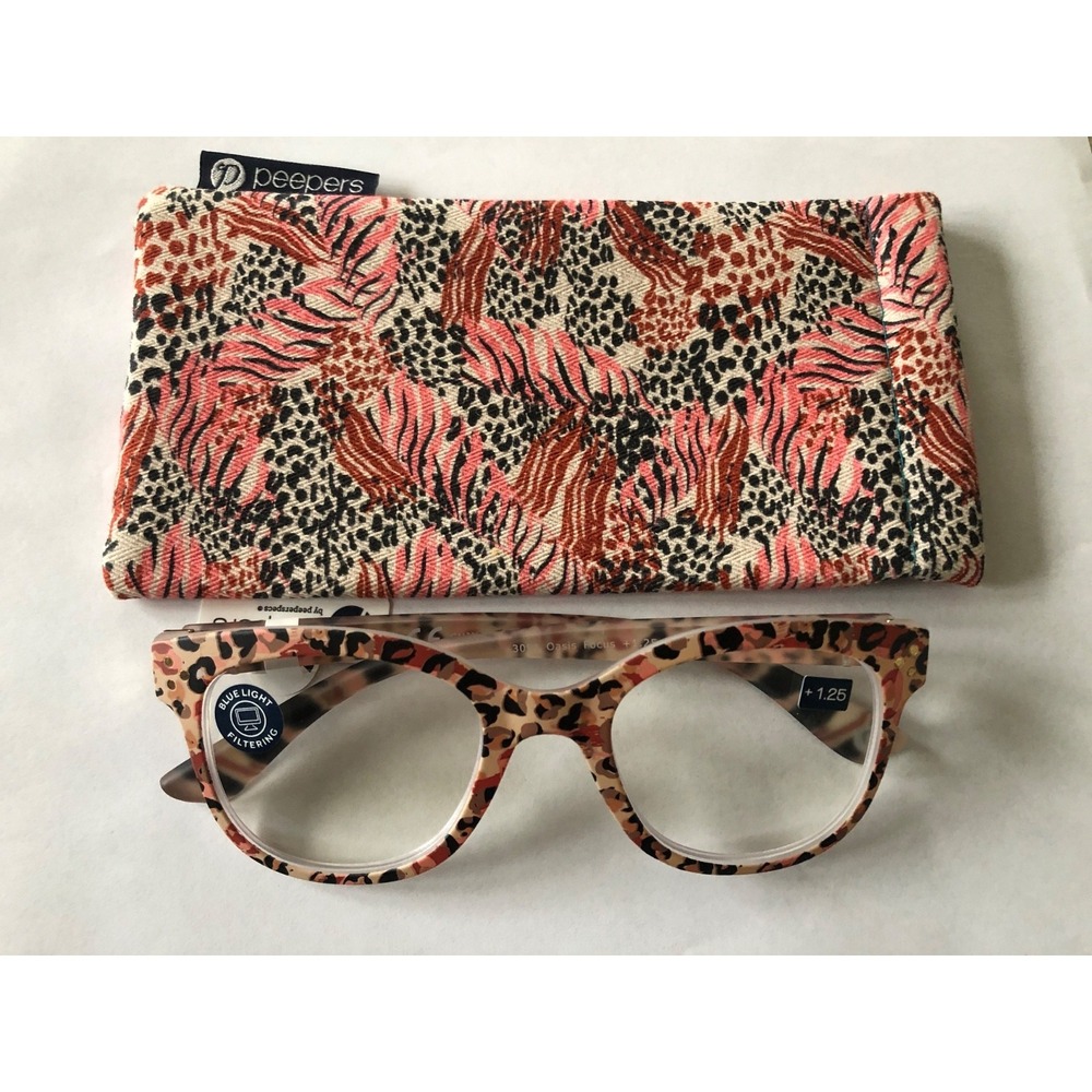 New Leopard Coral‎ Peepers blue light filter readers +1.25 & case